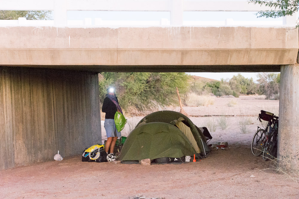 Wild camping under the main B1 road in Namibia. Nights are now FREEZING cold and we can barely hold onto our handlebars for the first couple of hours each morning because it's so cold!